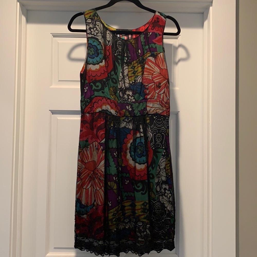 Colorful dress with black lace overlay